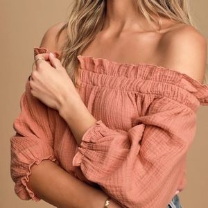 Lulu's Sweet One Rusty Rose Off-the-Shoulder Top - S